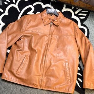 Men's Tan Leather Bomber Jacket